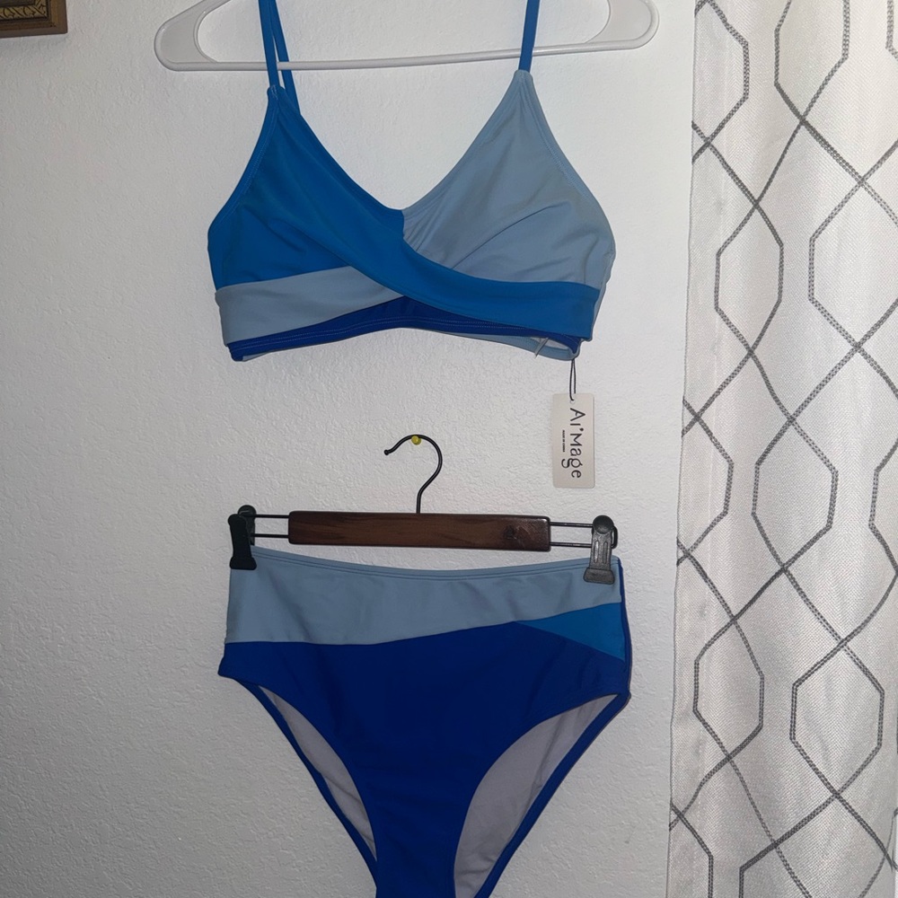 Blue and Gray Two-Piece Swimsuit